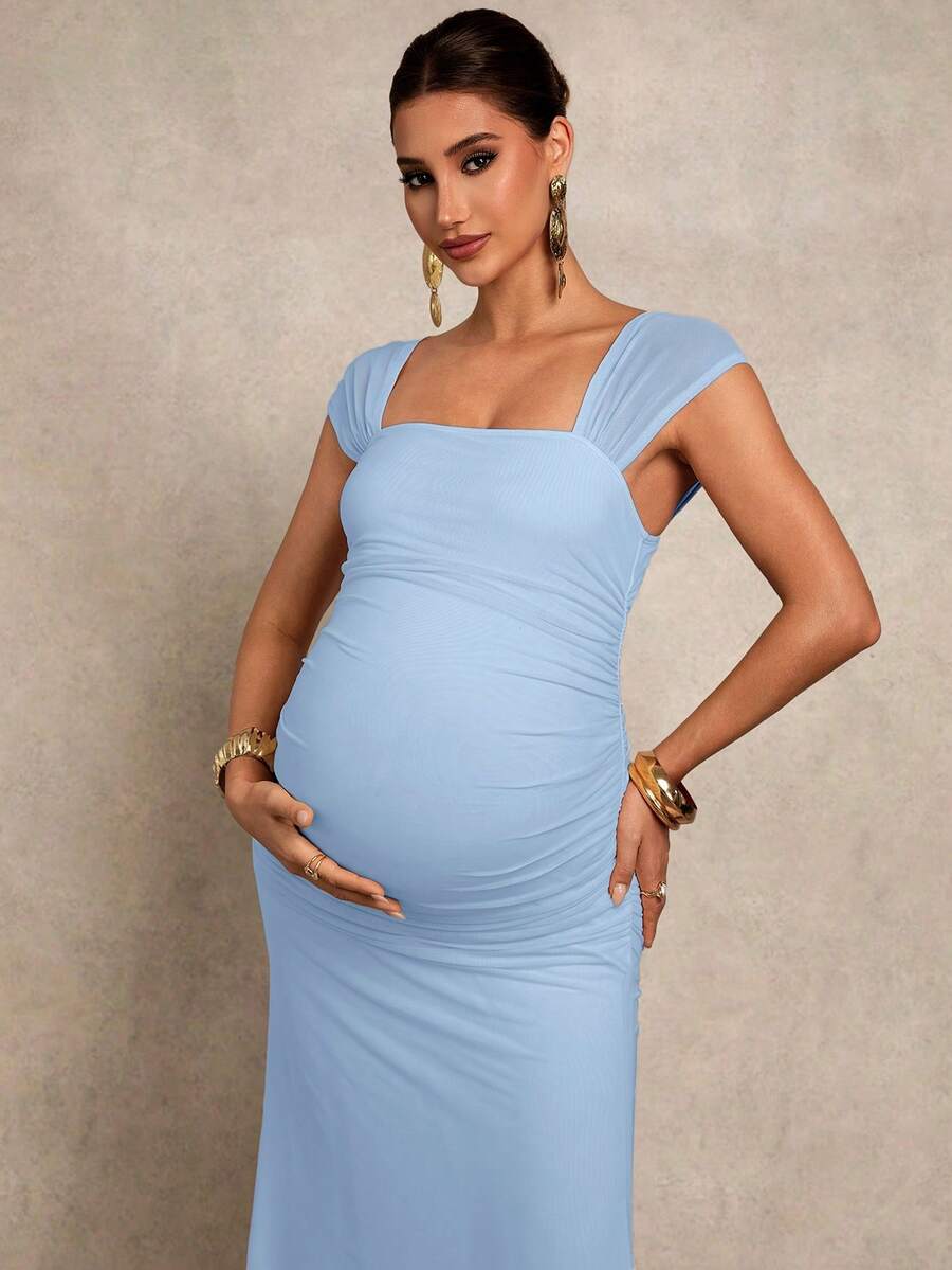 Maternity Solid Color Square Neck Elegant Dress