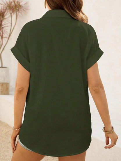Maternity Batwing Sleeve Button-Up Shirt - Loose Fit Single-Breasted Long Casual Blouse in Solid Color