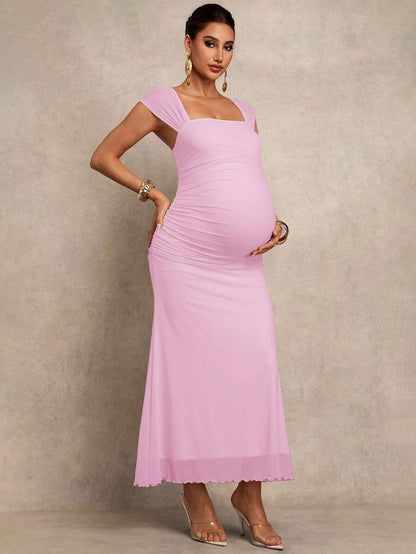 Maternity Solid Color Square Neck Elegant Dress