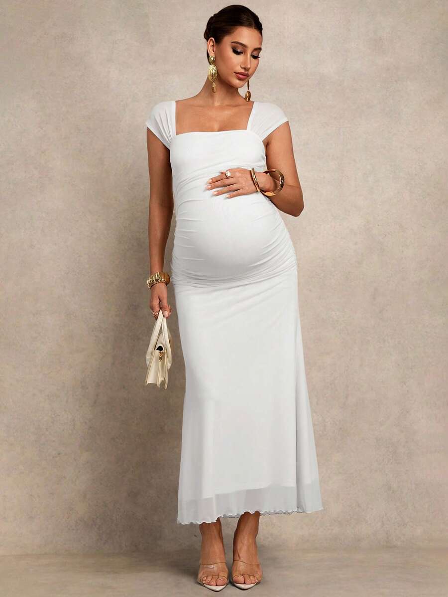 Elegant Solid Color Maternity Dress For Summer