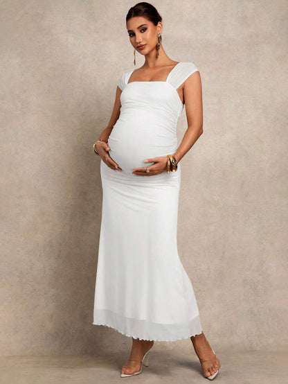 Elegant Solid Color Maternity Dress For Summer