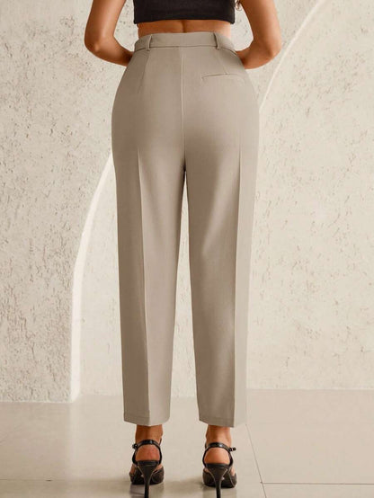 Maternity Tailored Office Pants - Adjustable Waist, Belly Support, Cropped, Khaki
