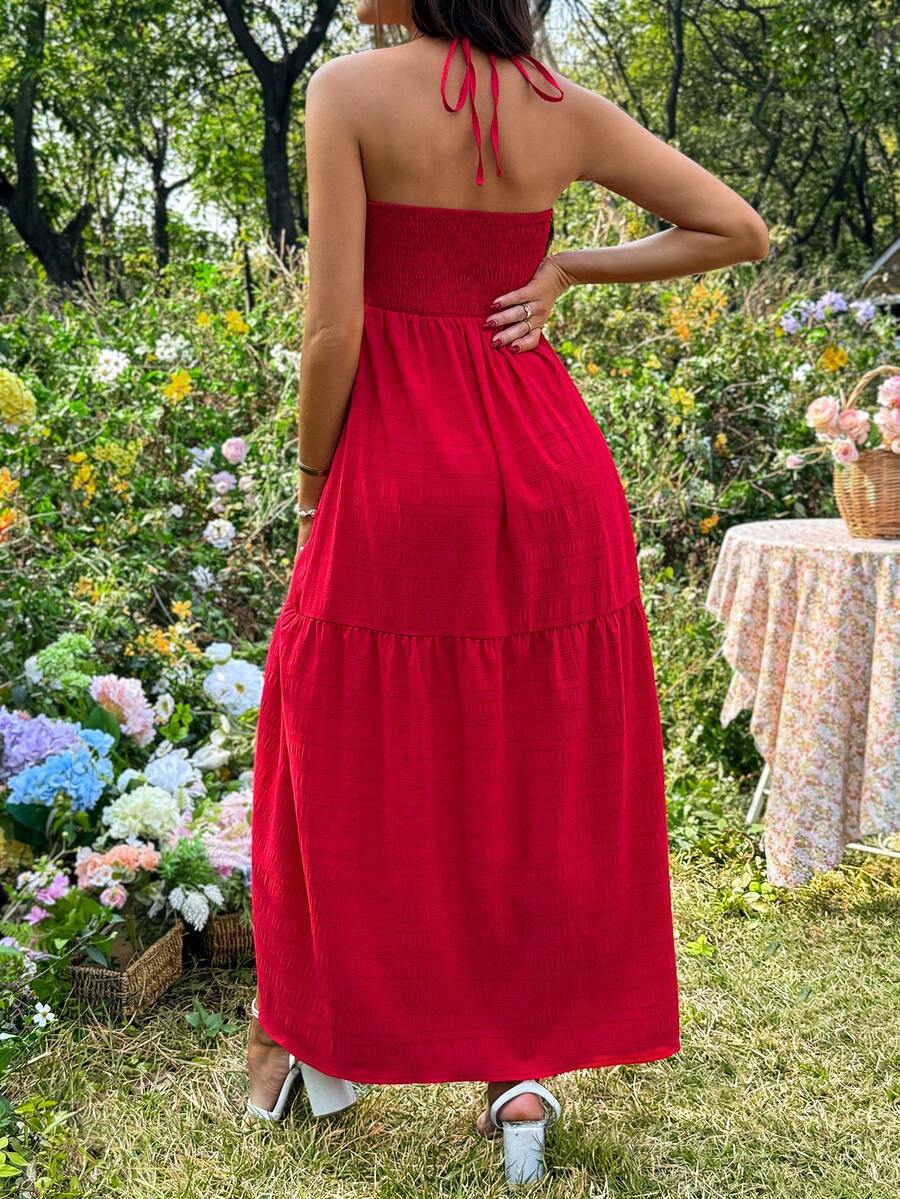 Maternity Vacation Casual Solid Color Halter Backless Dress Red Maternity Dress Red Maxi Dress Women Maternity Sundress Red Baby Shower Dress Maternity Two Piece Sets