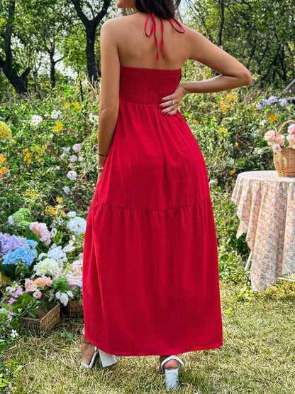 Maternity Vacation Casual Solid Color Halter Backless Dress Red Maternity Dress Red Maxi Dress Women Maternity Sundress Red Baby Shower Dress Maternity Two Piece Sets