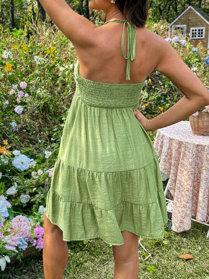 Maternity Vacation Solid Color Ruffle Hem Halter Neck Dress Green Maternity Dress Baby Shower Maternity Sundress Green Sundress Green Summer Dress Green Vacation Dress