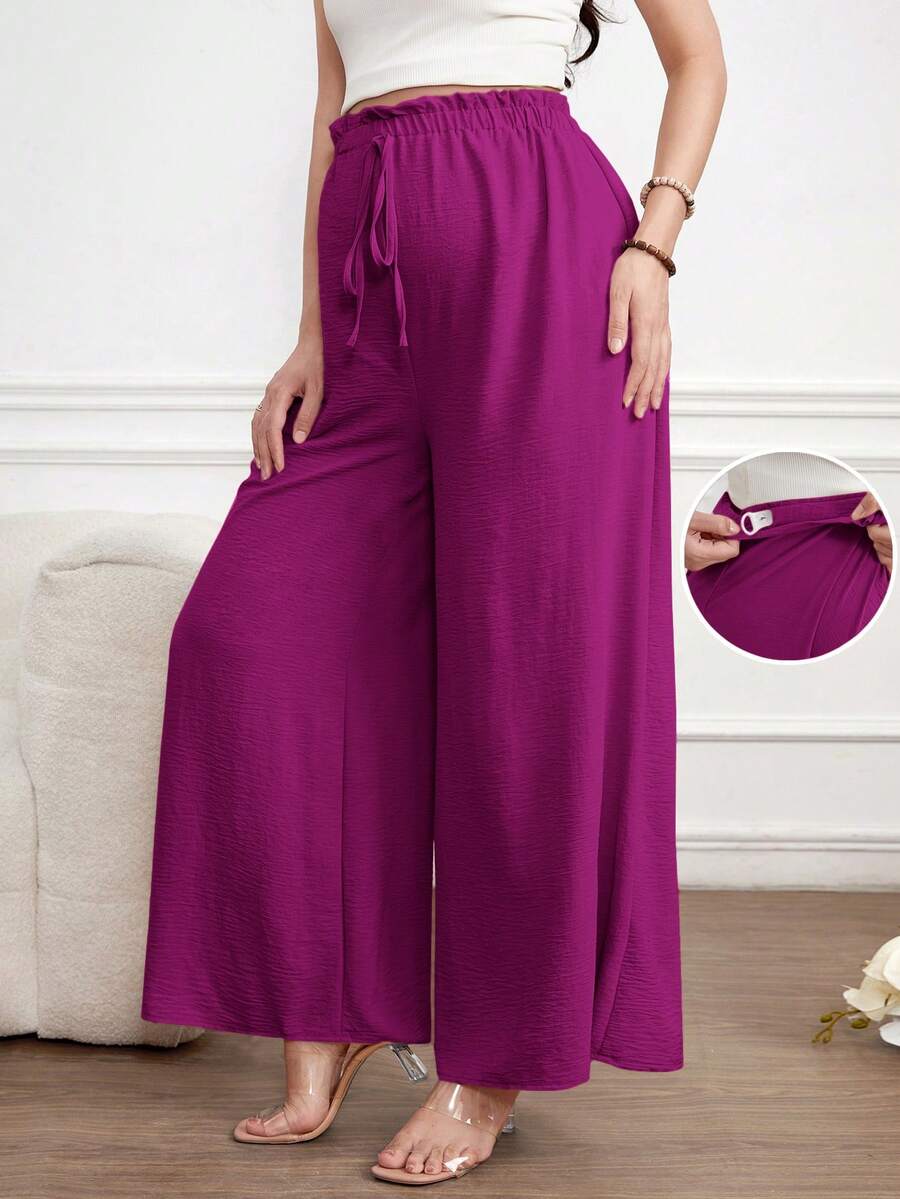 Maternity Wide Leg Pants Loose Fit Redwood Drawstring Elastic Waist Casual Long Trousers for Home and Summer Comfort