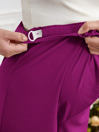 Maternity Wide Leg Pants Loose Fit Redwood Drawstring Elastic Waist Casual Long Trousers for Home and Summer Comfort