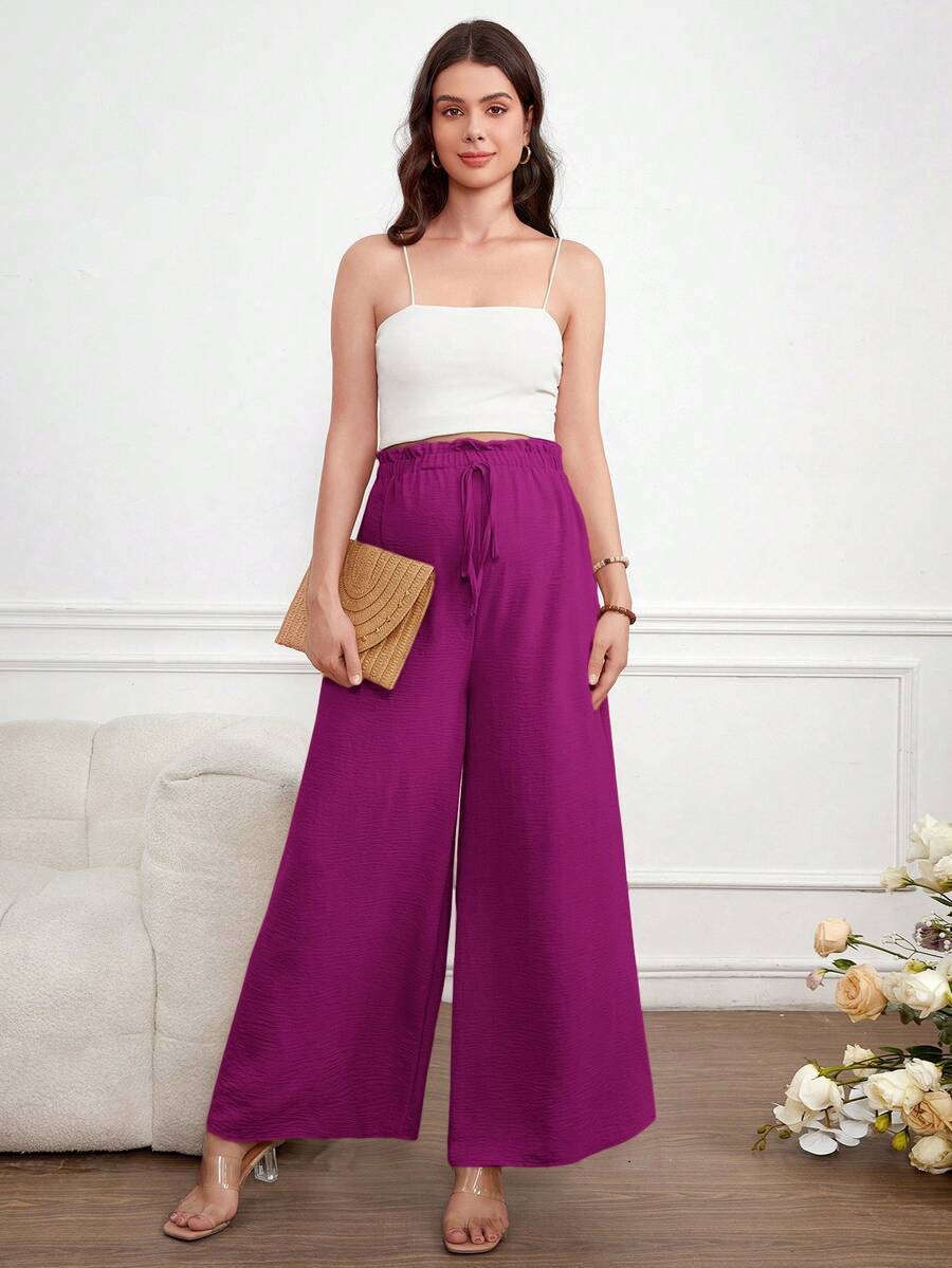 Maternity Wide Leg Pants Loose Fit Redwood Drawstring Elastic Waist Casual Long Trousers for Home and Summer Comfort