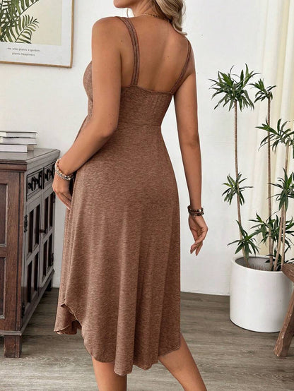 Maternity Summer Casual Burgundy Nursing Slip Dress with Ruched Bust and Button Decor - High Stretch Knit Maternity Long Dress