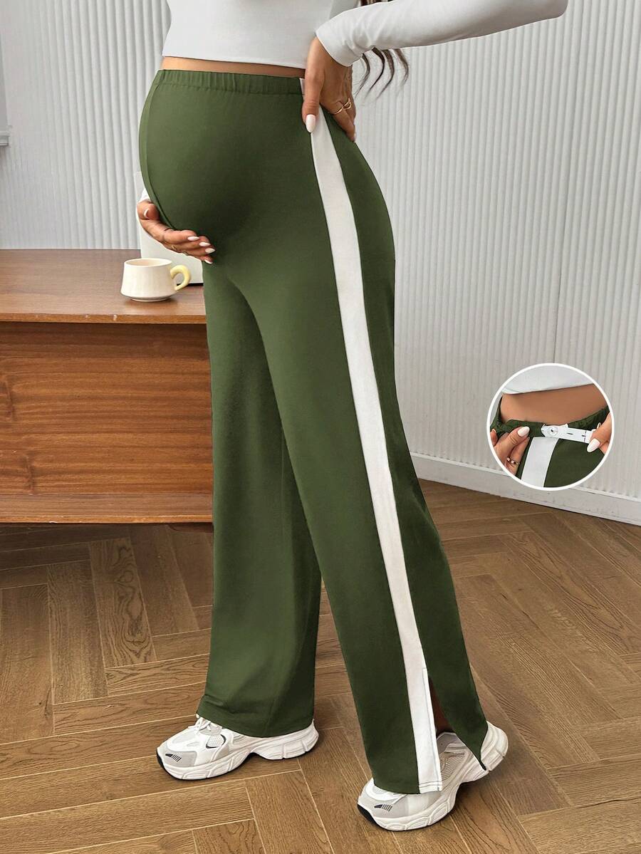 Maternity Colorblock Ultra High Waist Elastic Leggings - Comfortable Casual Pregnancy Pants