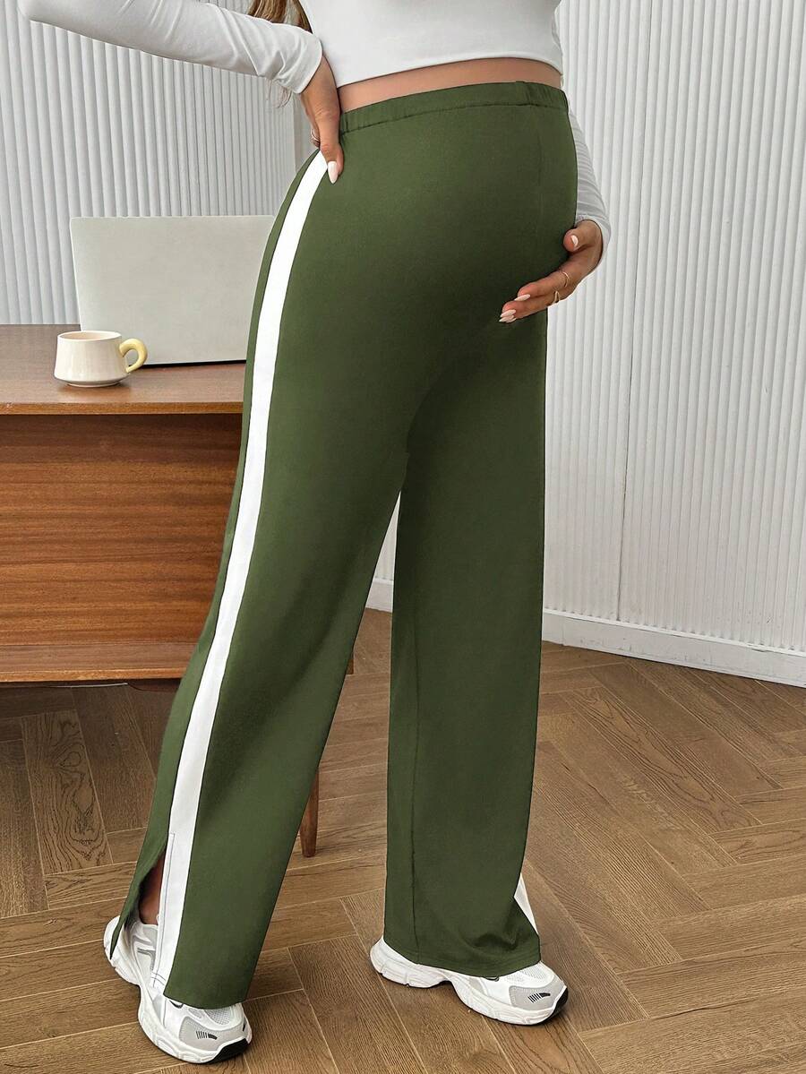 Maternity Colorblock Ultra High Waist Elastic Leggings - Comfortable Casual Pregnancy Pants