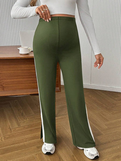 Maternity Colorblock Ultra High Waist Elastic Leggings - Comfortable Casual Pregnancy Pants