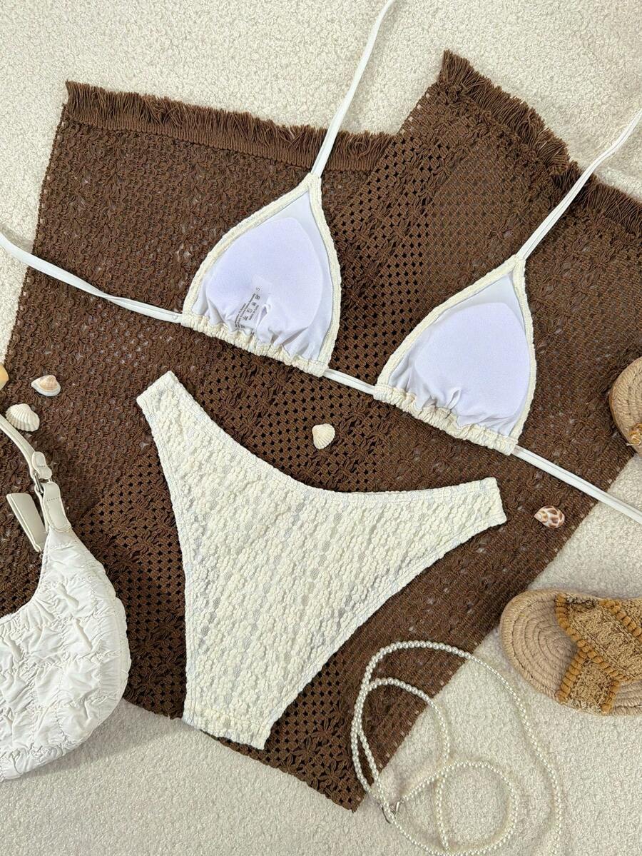 Swim Vcay 2026 Spring/Summer Women's Spaghetti Strap Halter Neck Black Base White Polka Dot Random Print Sweet Cute Side High Cut Bikini Swimwear 2-Piece Set Vacation Bikini Set Pink Bikini Set High Leg Bikini Set Modest Bikini Set Bikini Set
