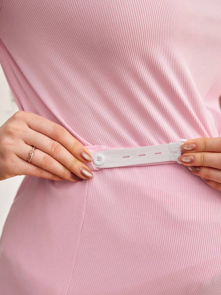 Maternity Pajama Set - Contrast Trim Short Sleeve Top and Pants Summer, Nursing Sleepwear