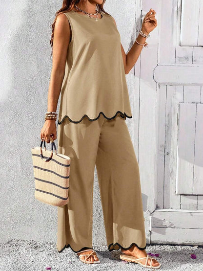 Maternity Round Neck Sleeveless Green 2 Piece Set Minimalist Camisole and Cropped Pants Casual Summer Outfit