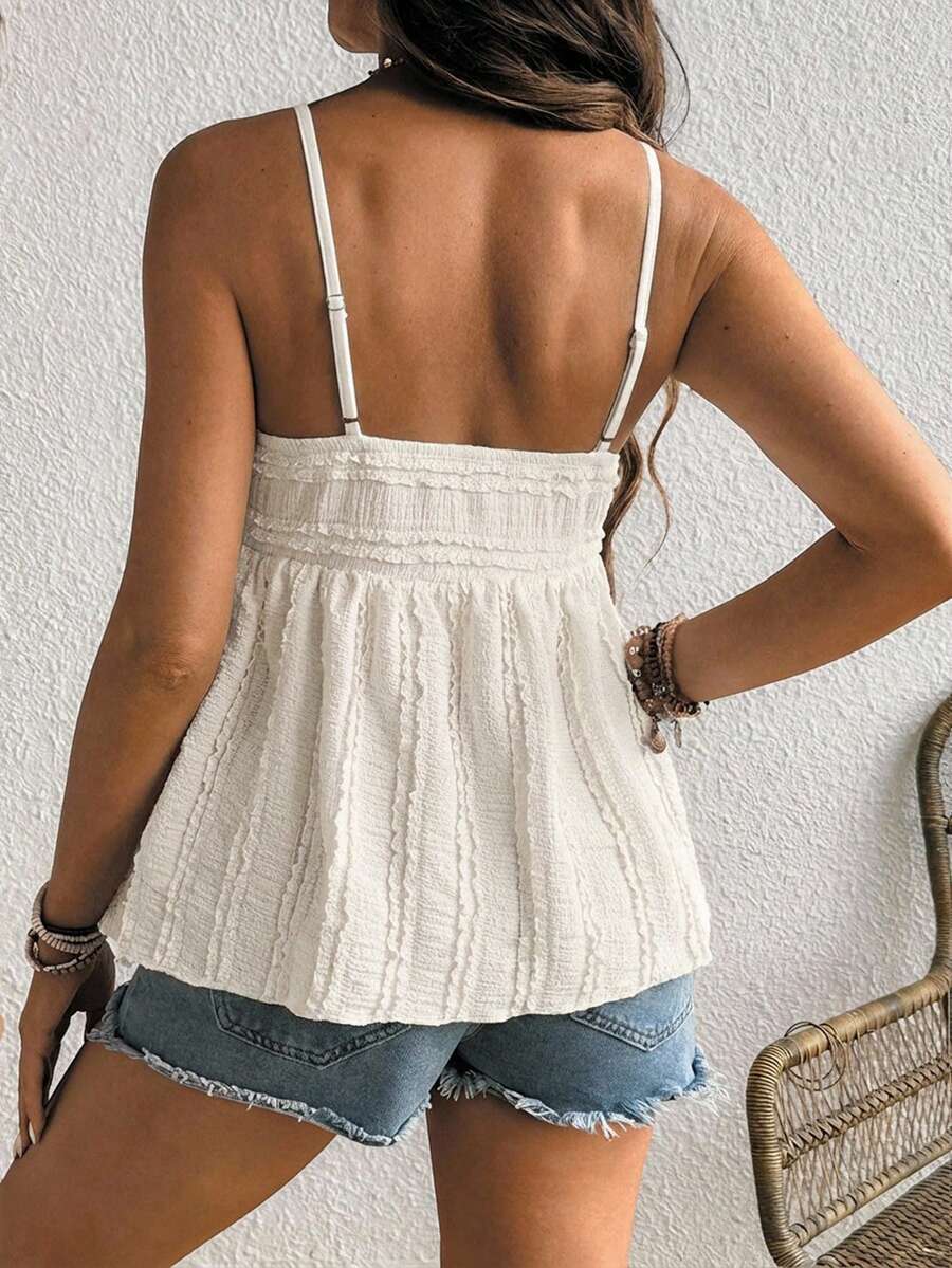 Red Ruffle Hem Babydoll Maternity Cami Top - Slim Fit Ruched Spaghetti Strap Sleeveless Knitted Nursing Friendly Camisole