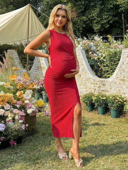 Women's Long Twist Knot Slit Casual Maternity Dress