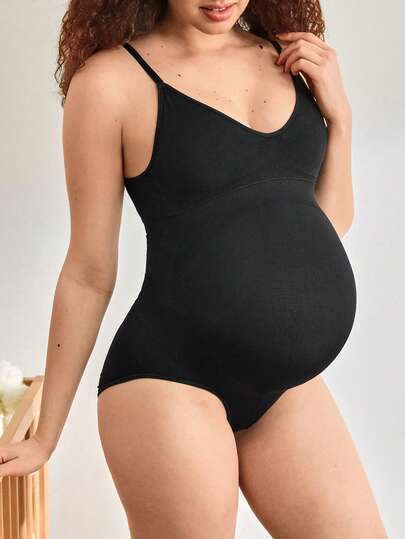 Adjustable Strap Maternity & Postpartum Shapewear Jumpsuit - Black Casual 1pc
