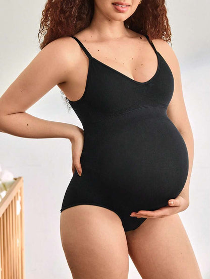 Adjustable Strap Maternity & Postpartum Shapewear Jumpsuit - Black Casual 1pc
