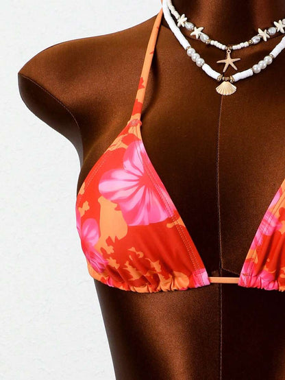 Swim Vcay 2026 Spring/Summer Women's Spaghetti Strap Halter Neck Black Base White Polka Dot Random Print Sweet Cute Side High Cut Bikini Swimwear 2-Piece Set Vacation Bikini Set Pink Bikini Set High Leg Bikini Set Modest Bikini Set Bikini Set