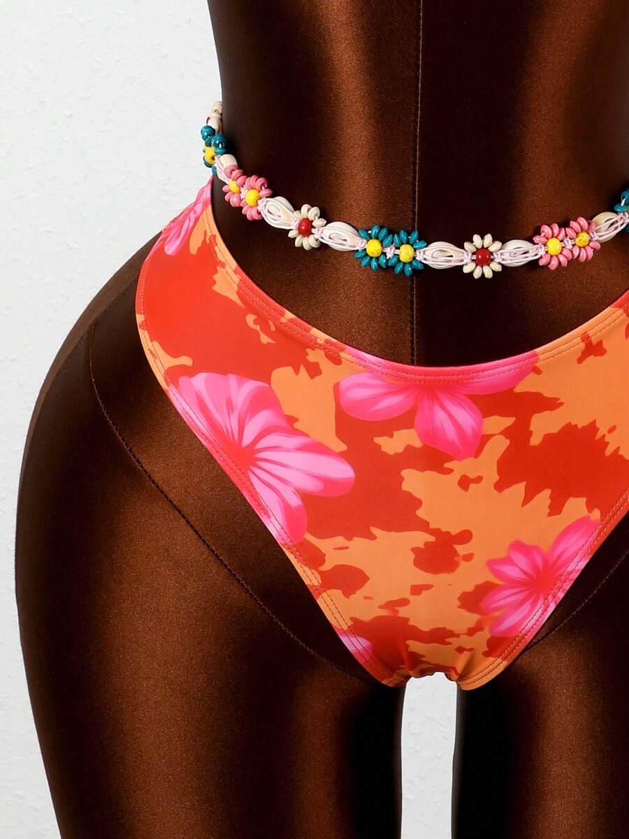 Swim Vcay 2026 Spring/Summer Women's Spaghetti Strap Halter Neck Black Base White Polka Dot Random Print Sweet Cute Side High Cut Bikini Swimwear 2-Piece Set Vacation Bikini Set Pink Bikini Set High Leg Bikini Set Modest Bikini Set Bikini Set