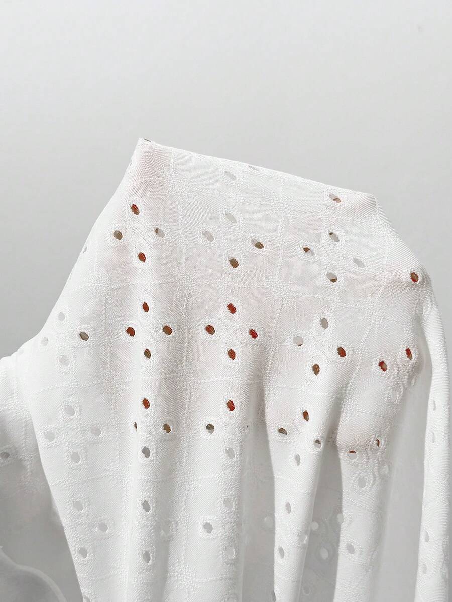 White Textured A-Line Maternity Top with Puff Sleeves - Sweetheart Neck Bow Front Holiday Shirt for Summer
