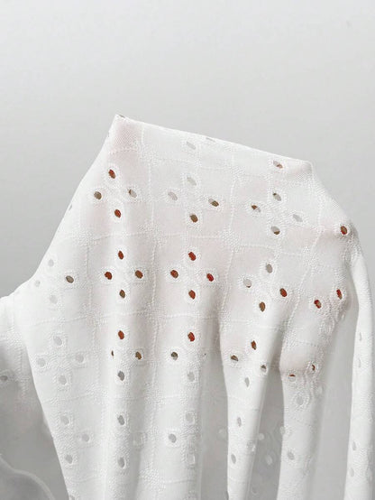 White Textured A-Line Maternity Top with Puff Sleeves - Sweetheart Neck Bow Front Holiday Shirt for Summer