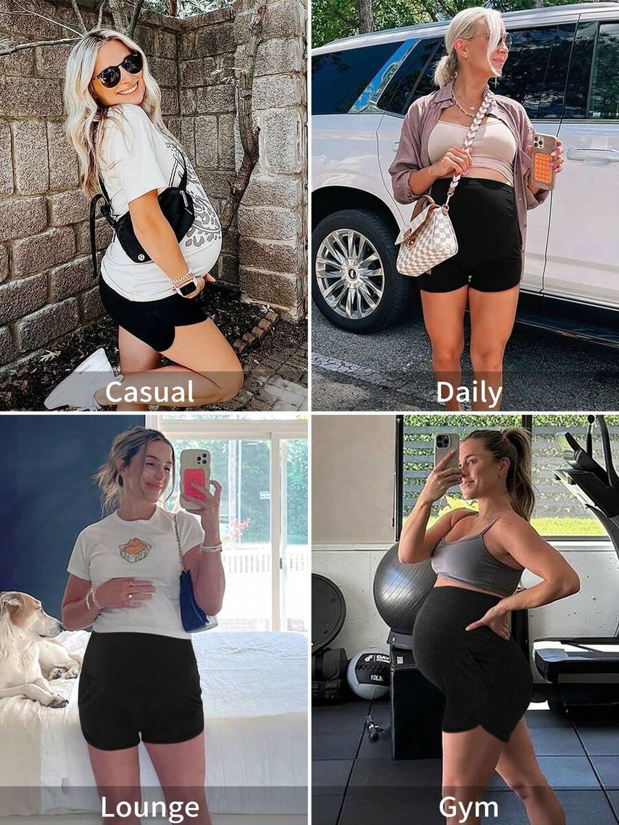 Maternity Soft Lounge Shorts - High Waist Dolphin Hem Pajama Bottoms