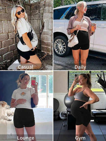 Maternity Soft Lounge Shorts - High Waist Dolphin Hem Pajama Bottoms