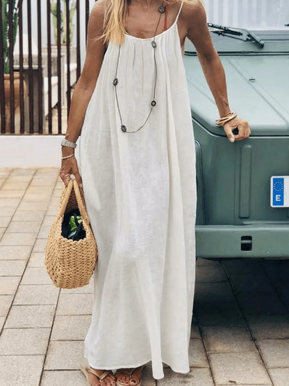 Women Backless Cami Lounge Dress Sleeveless Solid Color Long Sundress with Back Tie