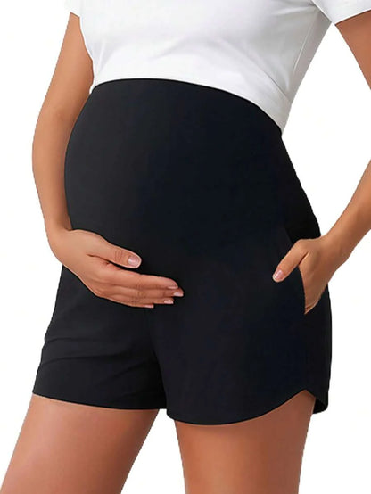 Maternity Soft Lounge Shorts - High Waist Dolphin Hem Pajama Bottoms