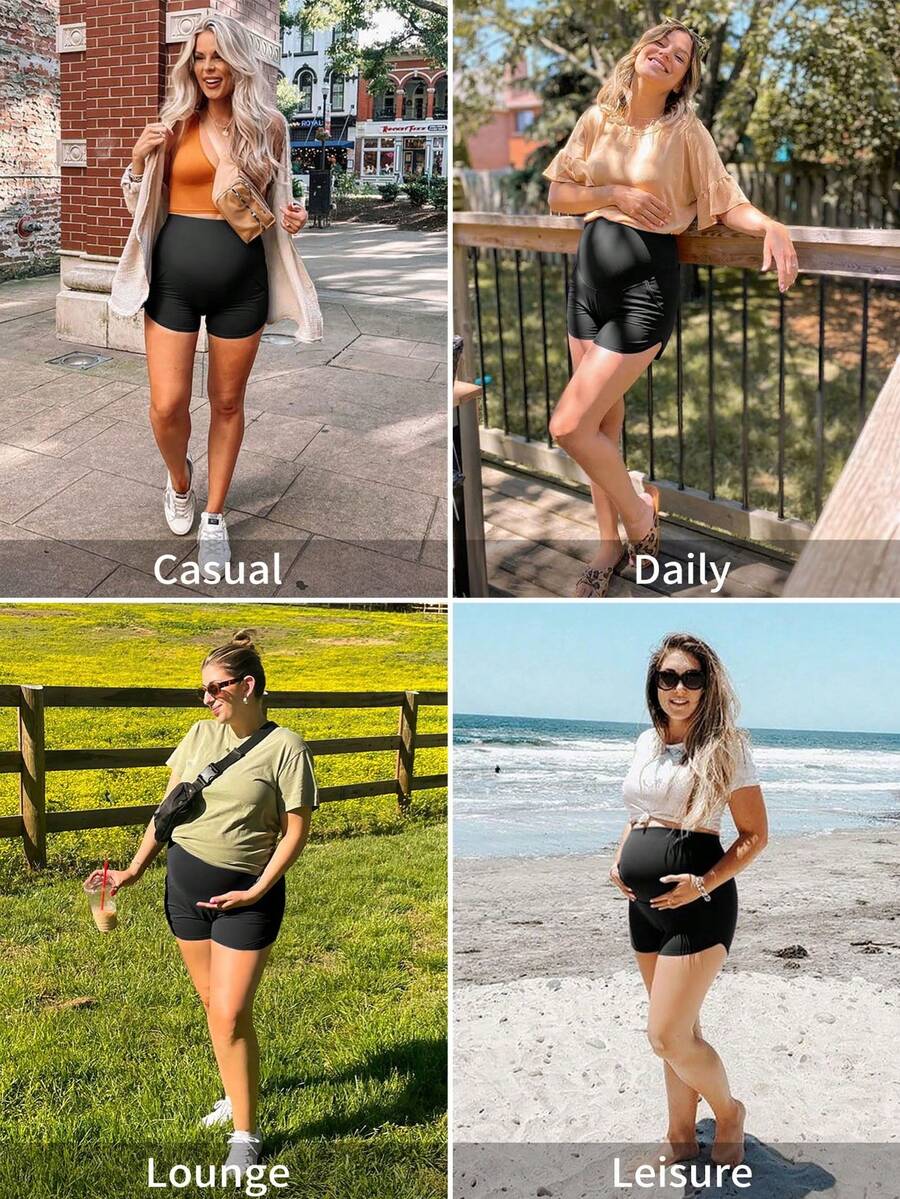 Maternity Soft Lounge Shorts - High Waist Dolphin Hem Pajama Bottoms