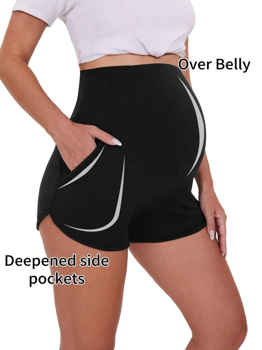 Maternity Soft Lounge Shorts - High Waist Dolphin Hem Pajama Bottoms