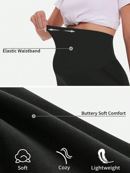 Maternity Soft Lounge Shorts - High Waist Dolphin Hem Pajama Bottoms