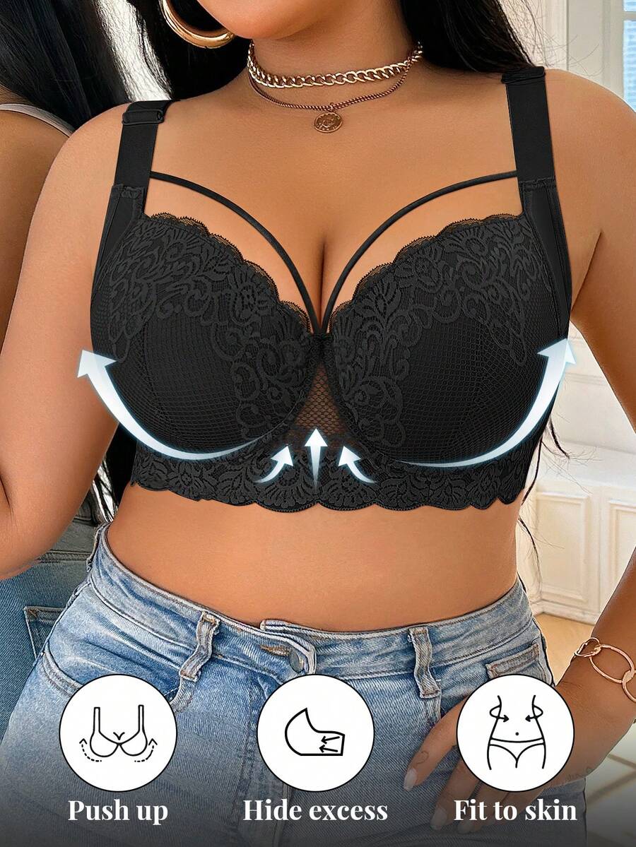 Women's Plus Size Comfortable Underwire Lace Bra - Elegant Full Coverage Support