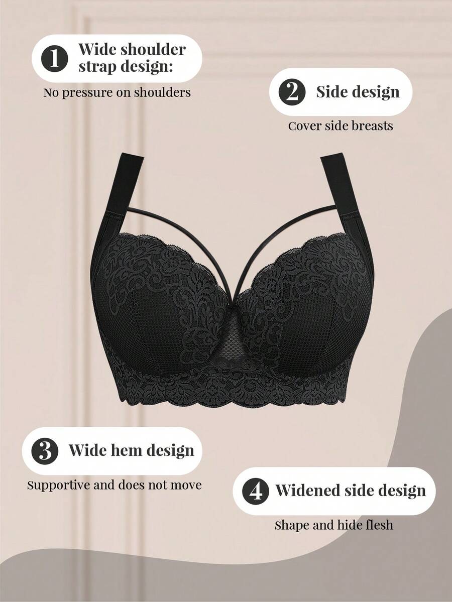 Women's Plus Size Comfortable Underwire Lace Bra - Elegant Full Coverage Support