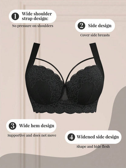 Women's Plus Size Comfortable Underwire Lace Bra - Elegant Full Coverage Support