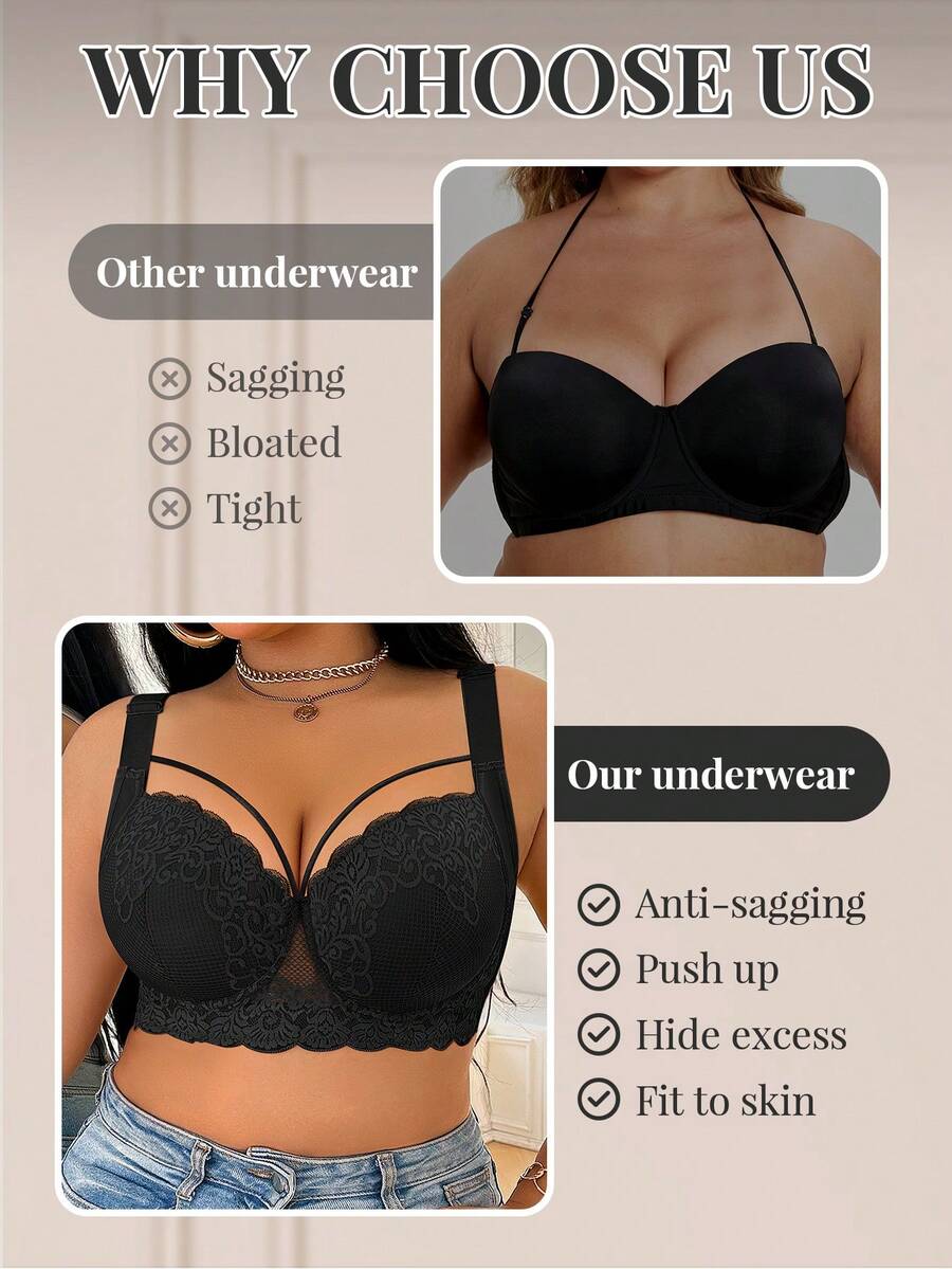 Women's Plus Size Comfortable Underwire Lace Bra - Elegant Full Coverage Support