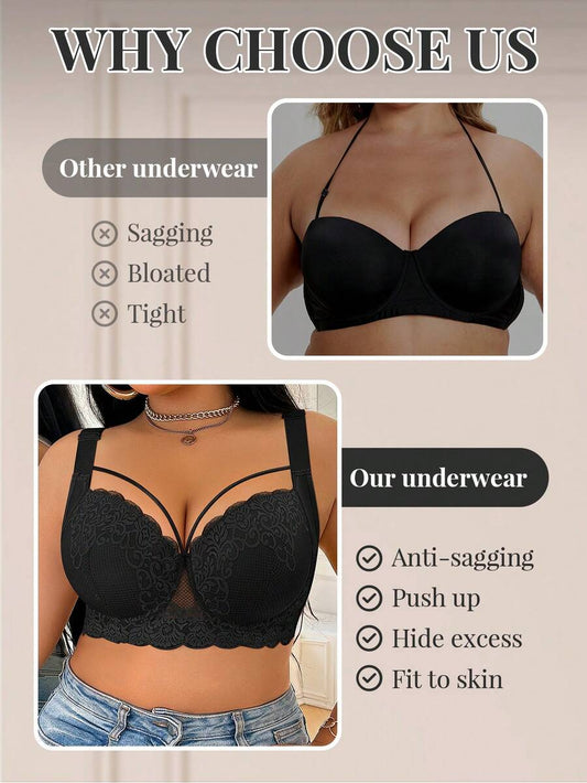 Women's Plus Size Comfortable Underwire Lace Bra - Elegant Full Coverage Support