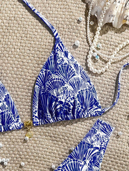 Swim Mod Summer 2 Pieces Outfits For Women - Spaghetti Strap Random Print Top And High Cut Swim Bottoms, Beach Holiday Bikini Set