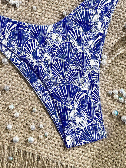Swim Vcay Swim Mod Summer 2pcs Halter Random Floral Print & High Cut Bottoms Bikini Set, Beach Vacation