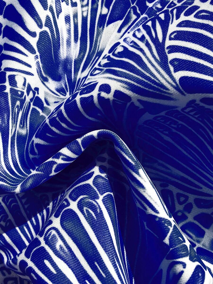 Swim Vcay Swim Mod Summer 2pcs Halter Random Floral Print & High Cut Bottoms Bikini Set, Beach Vacation