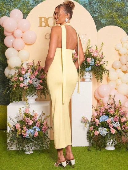 Maternity Fashion Backless Halter Dress For Baby Shower Party