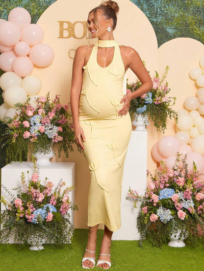Maternity Fashion Backless Halter Dress For Baby Shower Party