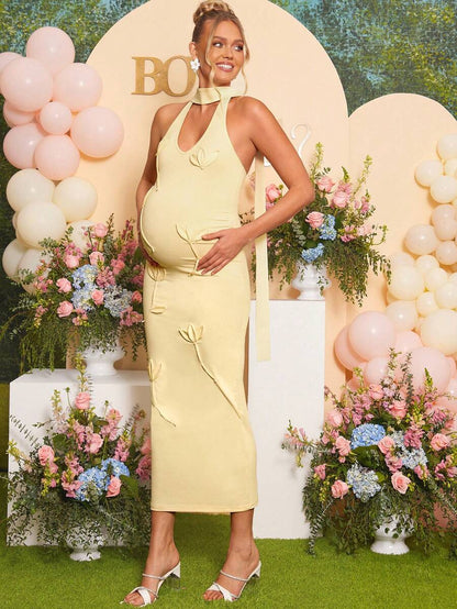 Maternity Fashion Backless Halter Dress For Baby Shower Party