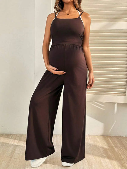 Royal Blue Maternity Wide Leg Jumpsuit – Casual High Waist Spaghetti Strap Unitard with Medium Stretch for Beach & Everyday Wear