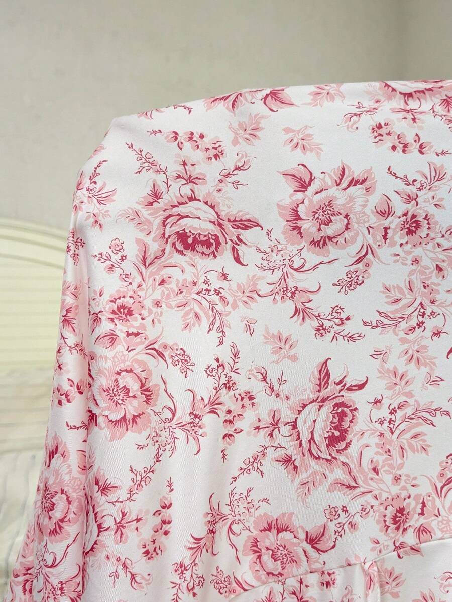 Maternity Floral Print Lace Trim Robe and Slip Dress Set Women All Season Nursing Sleepwear Loungewear Set