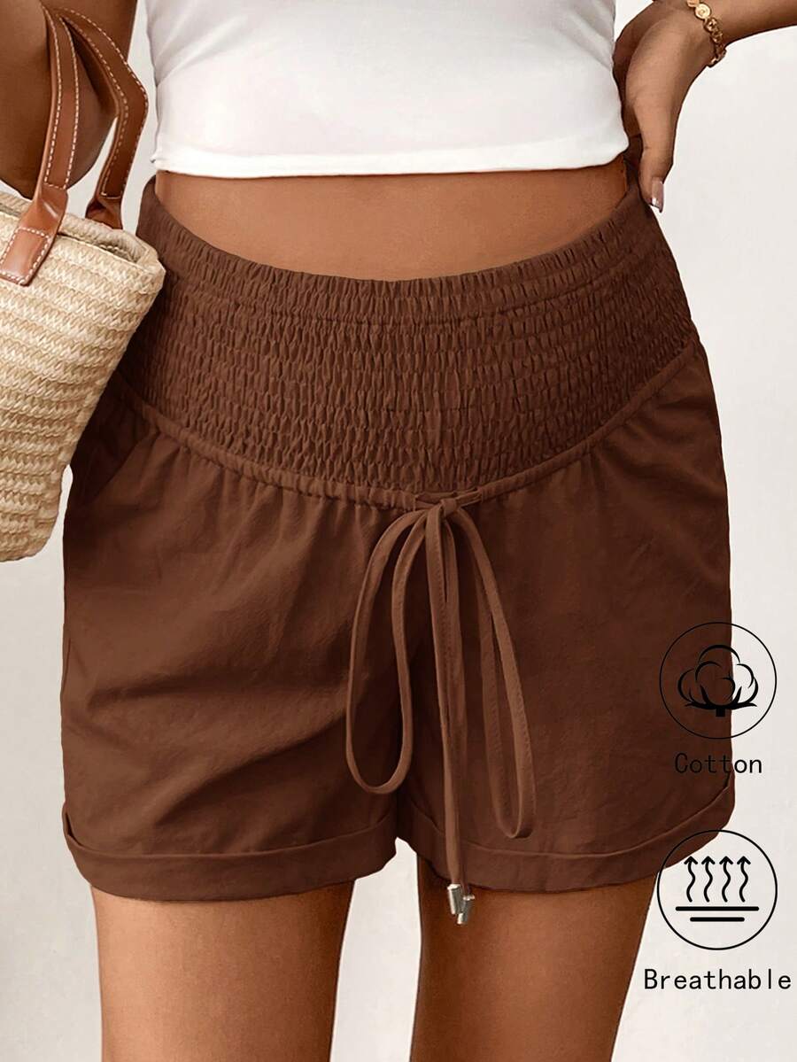 Dusty Pink 100% Cotton Maternity Shorts – Comfortable Drawstring Waist Track Shorts with Pockets for Summer Casual & Beach Wear
