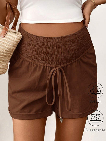 Dusty Pink 100% Cotton Maternity Shorts – Comfortable Drawstring Waist Track Shorts with Pockets for Summer Casual & Beach Wear