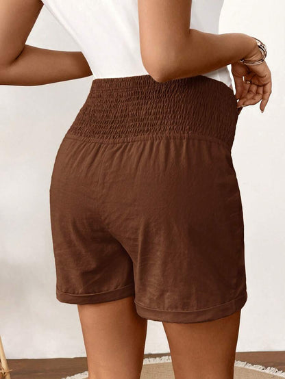 Dusty Pink 100% Cotton Maternity Shorts – Comfortable Drawstring Waist Track Shorts with Pockets for Summer Casual & Beach Wear